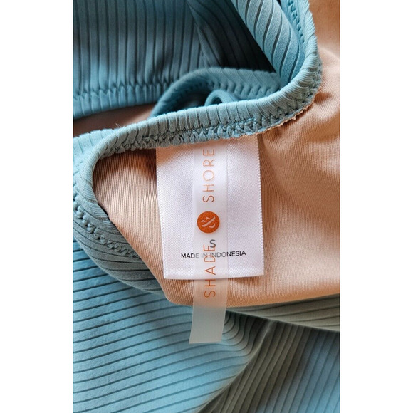 Shade & Shore Womens One Piece Swimsuit Small Blue Ribbed Knit Cutout Tie Beach - Picture 2 of 8